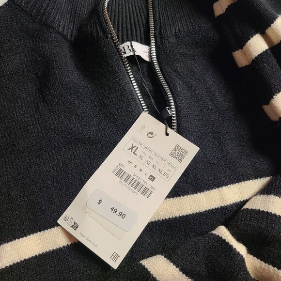 ZARA STRIPED SWEATER WITH ZIP BLACK / WHITE SIZE XL | 3519/125 - Picture 5 of 5